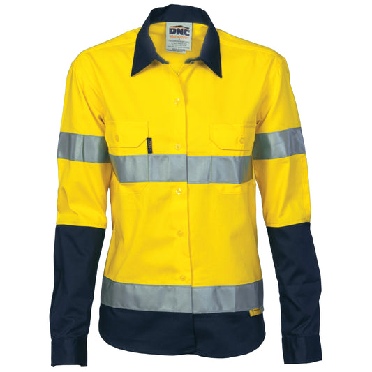 3936 Ladies HiVis Two Tone Drill Shirt with 3M R/Tape - Long sleeve