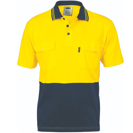 3943 HiVis Cool-Breeze 2 Tone Cotton Jersey Polo Shirt with Twin Chest Pocket - S/S