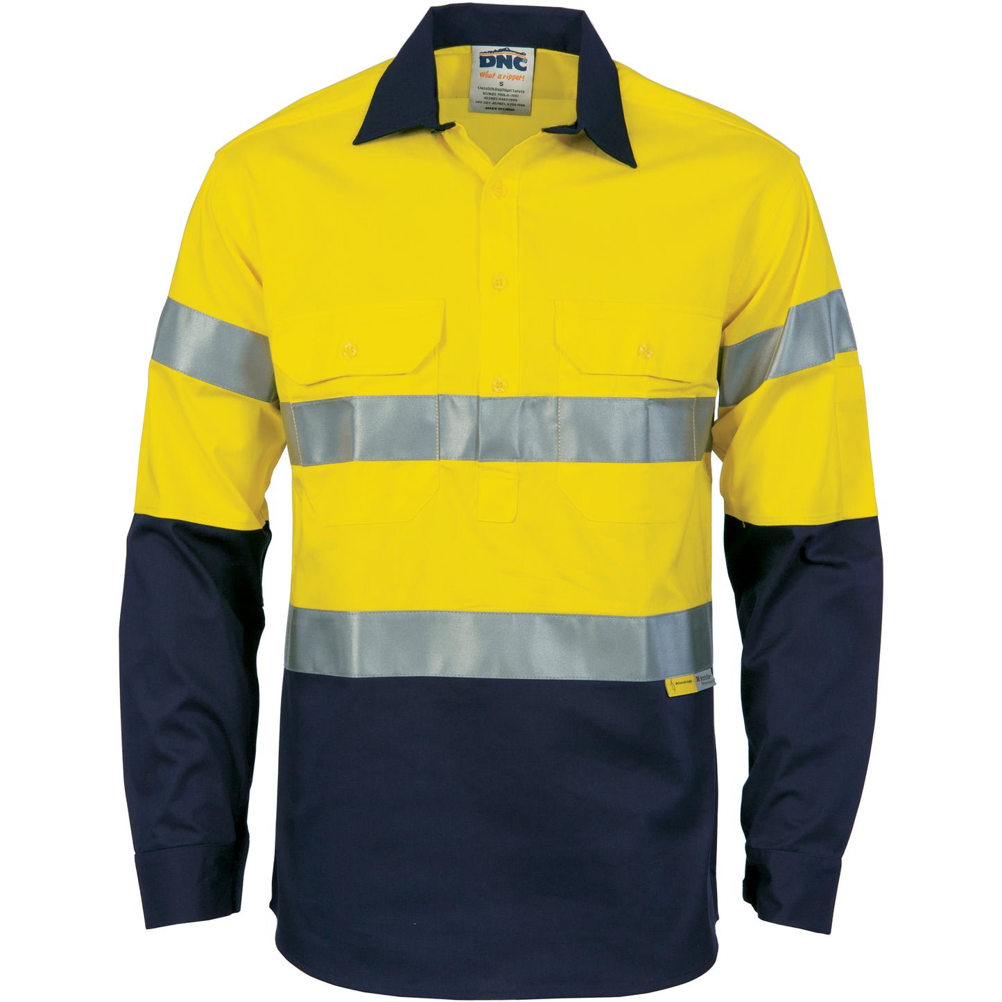 3949 HiVis Cool-Breeze Close Front Cotton Shirt with 3M R/Tape - Long sleeve