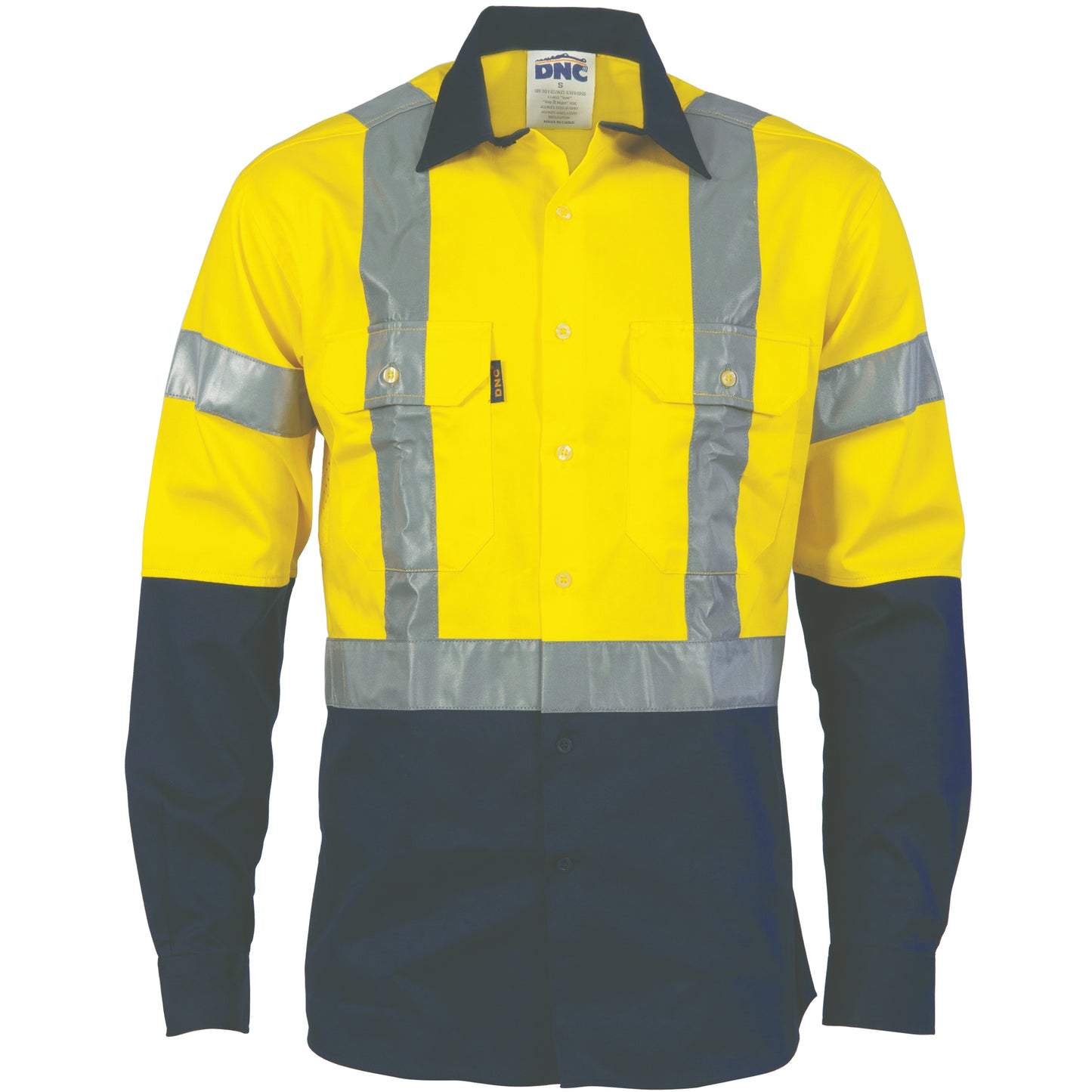 3983 HiVis D/N 2 Tone Drill Shirt with H Pattern Generic R/Tape - Long sleeve