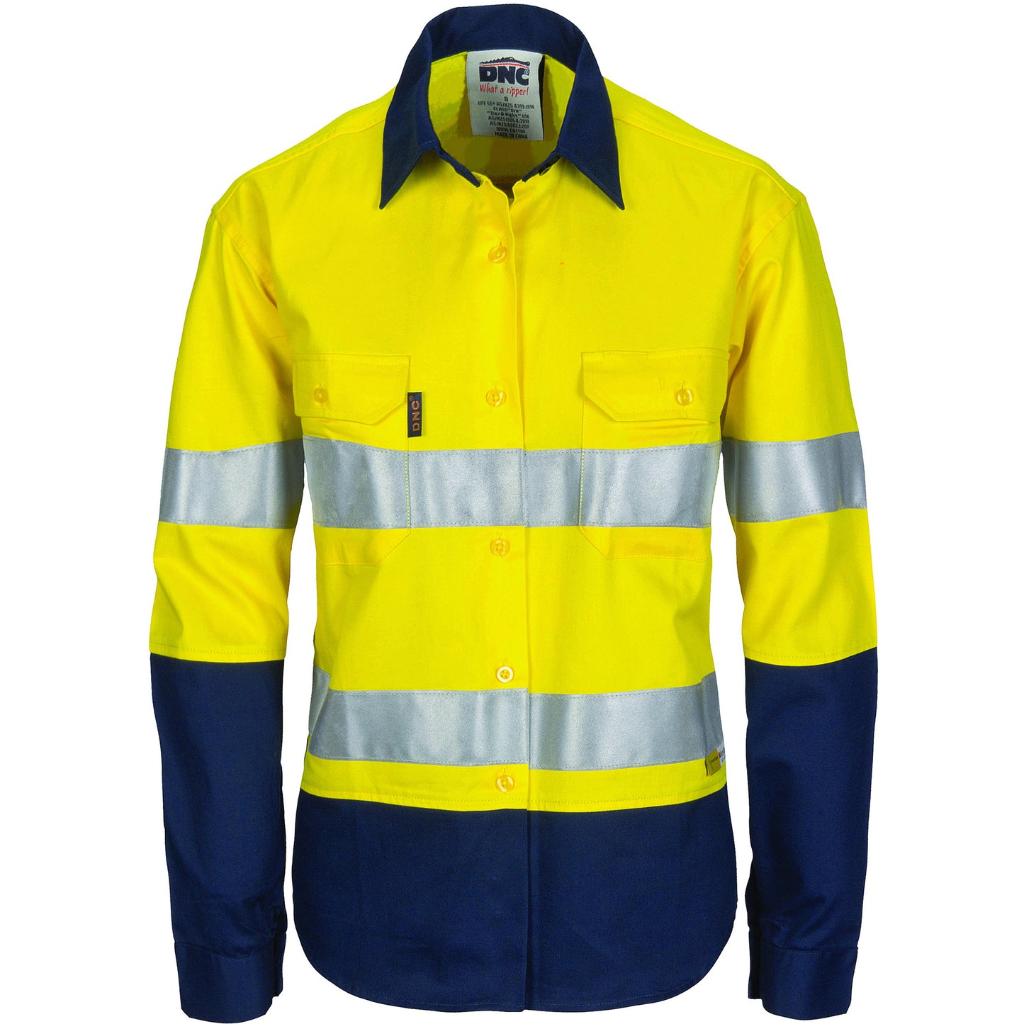 3986 Ladies HiVis Two Tone Cool-Breeze Cotton Shirt with 3M R/Tape - Long sleeve