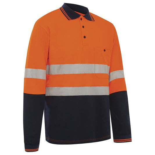 WORKIT Workwear Hi Vis 2 Tone Long Sleeve Poly/Cotton Taped Polo Shirt
