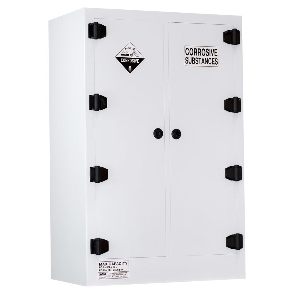 Pratt Safety Corrosive Substance Storage Cabinet: Polypropylene - 250L - 2 Doors - 6 Shelves