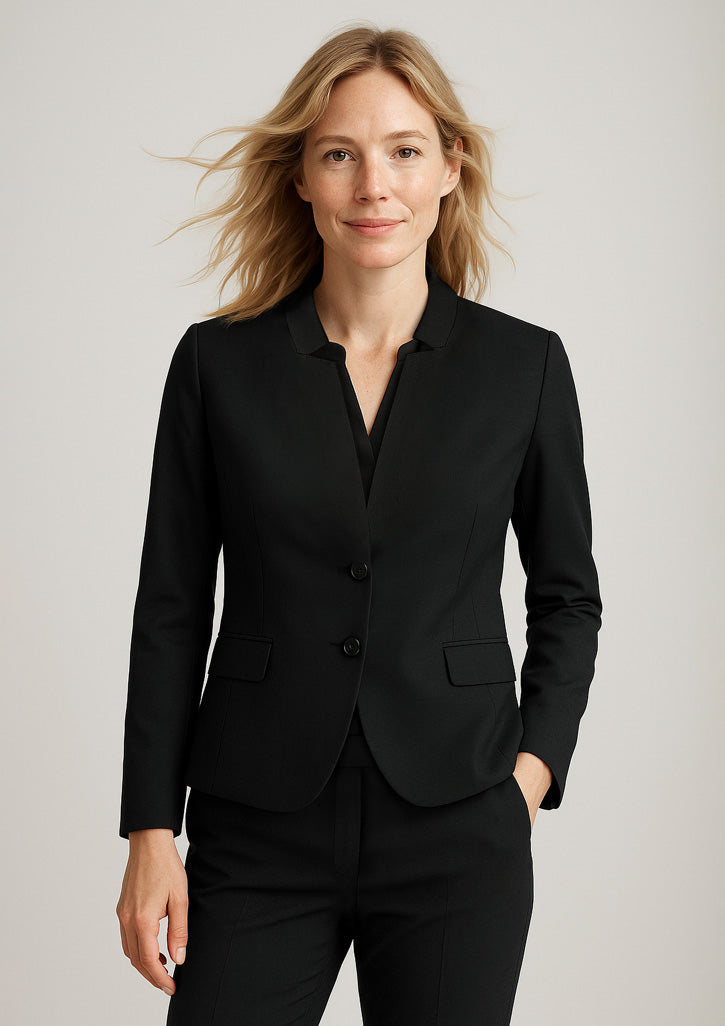 BizCorporate 64013 Womens Comfort Wool Stretch Short Jacket with Reverse Lapel