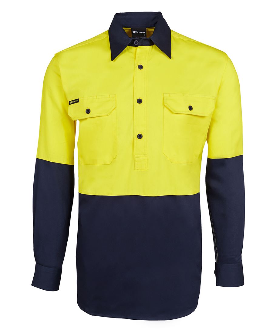 JB's Hv Close Front L/S 190G Shirt Orange/Navy-Xs