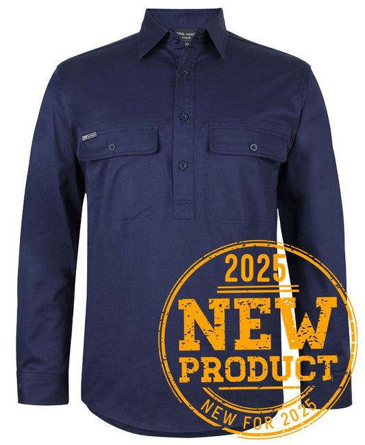 JB's L/S 150G Stretch Close Front Work Shirt Navy