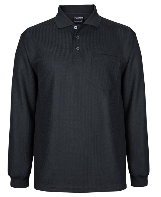 Podium L/S Waffle Pocket Polo Black-S