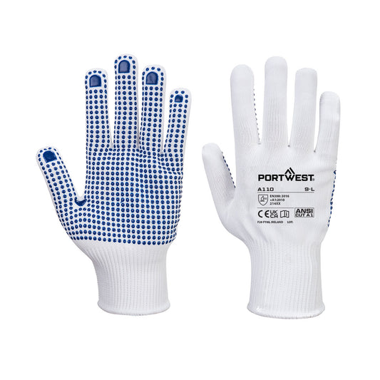 Portwest Nylon Polka Dot Glove in White/Blue