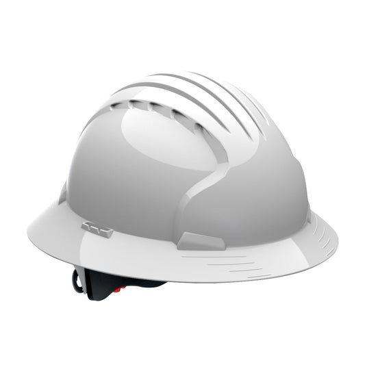 JSP Safety EVO6161 Full Brim Unvented Wheel Ratchet Hard Hat White