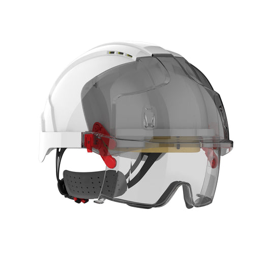 JSP Safety Evo Vista Lens Vented White/Smoke Helmet - Wheel Ratchet - Clear Lens