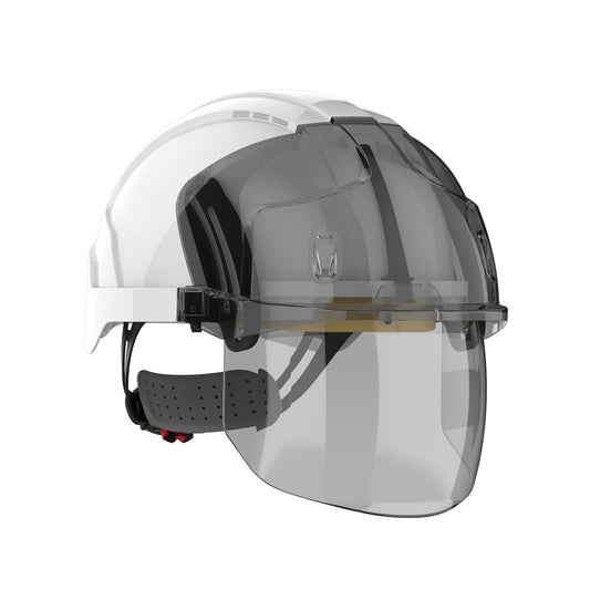 JSP Safety Evo Vista Shield Non Vented White/Smoke Helmet - Wheel Ratchet - Clear Visor
