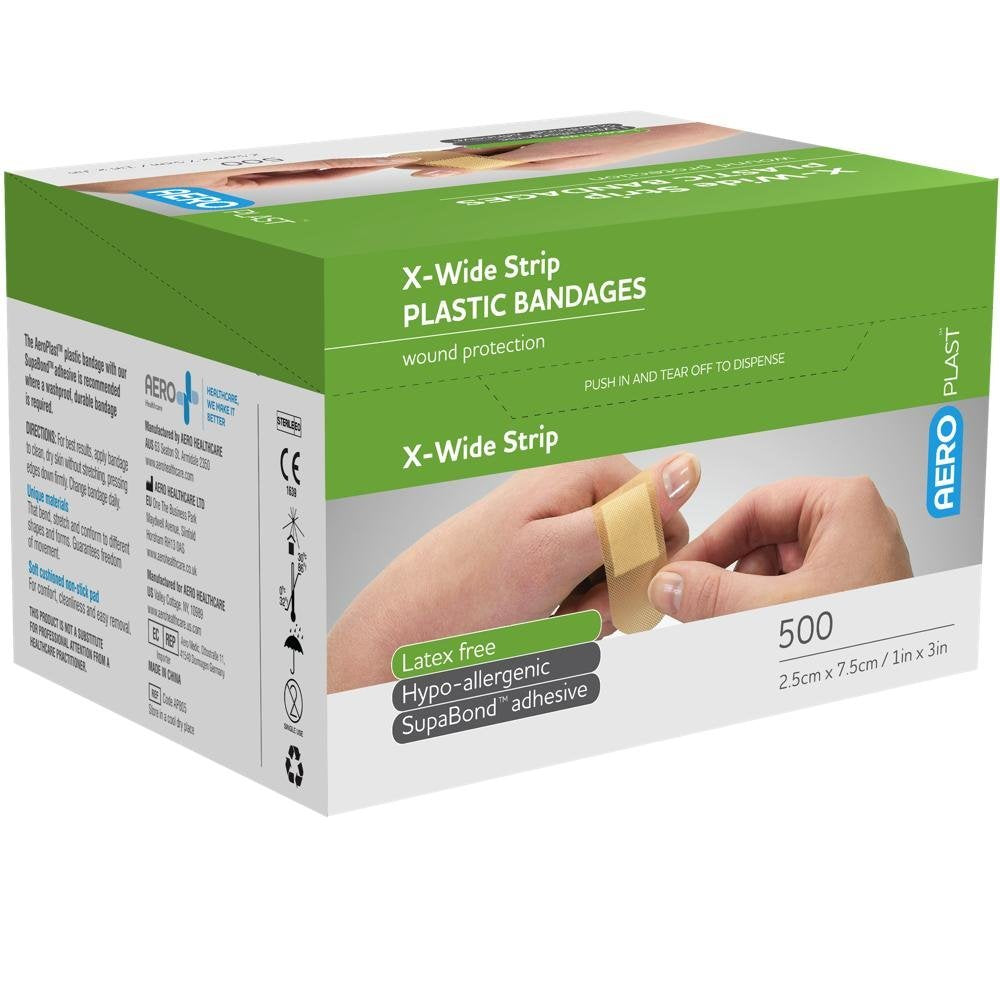 AERO HEALTHCARE AP805 Aeroplast Plastic Extra-Wide Strips 75mm x 25mm Box of 500