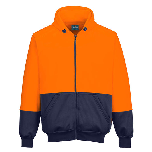 Portwest Hi-Vis Contrast Zipped Class D Hoodie in Orange/Navy
