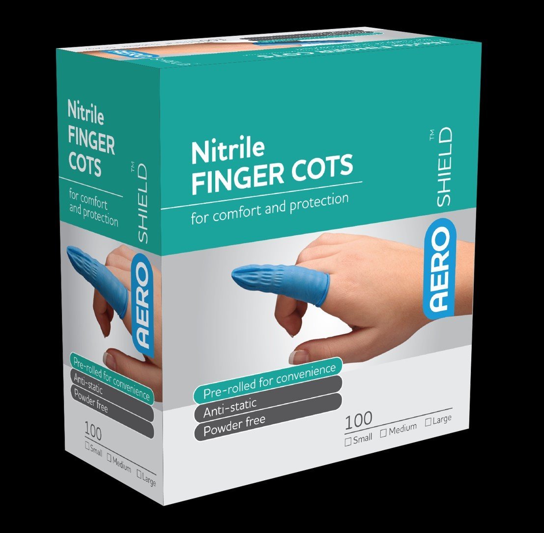 AERO HEALTHCARE BFC-S Nitrile Finger Cots Blue Small Box of 100