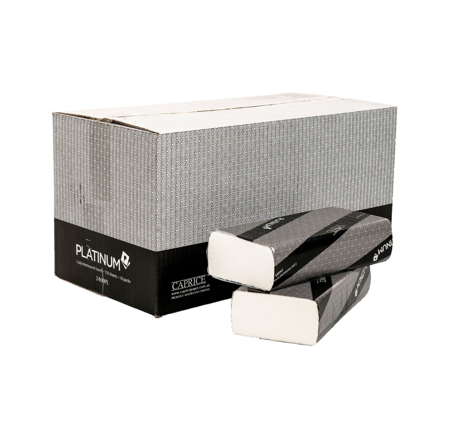 CAPRICE PAPER C-2400PL Caprice Towel Interleaved Platinum 26.5cm x 24cm 150 Sheet Pack Carton of 16