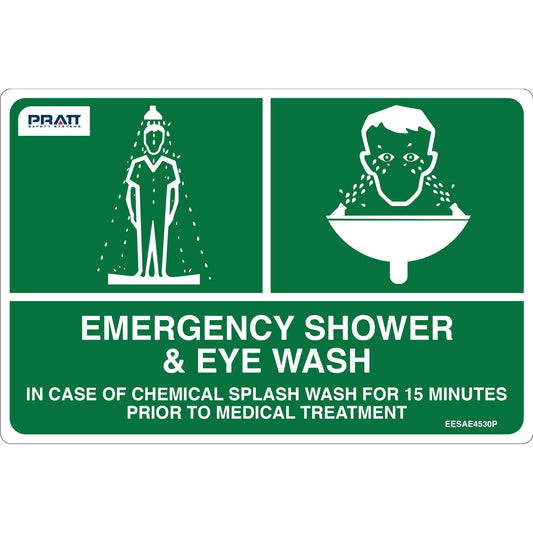 Pratt Safety Emergency Shower & Eyewash Sign 450 x 300mm Poly
