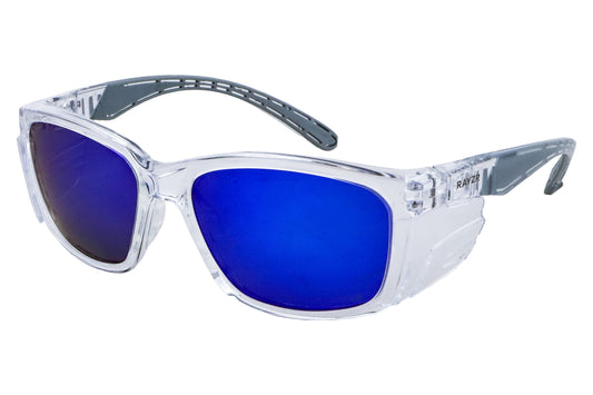 Maxisafe ERZ360 Rayzr Safety Glasses - Clear Frame - Blue Mirror Polarised