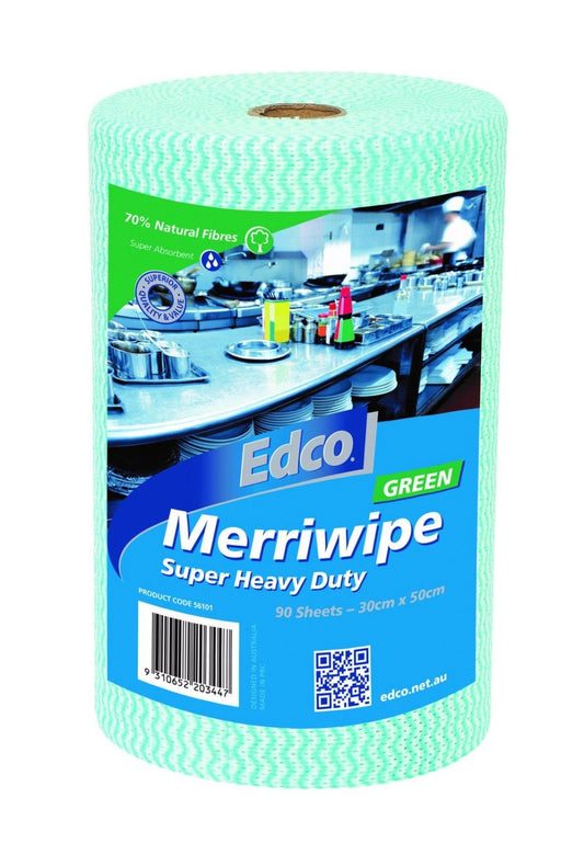 EDCO E56101 Merriwipe Super Heavy Duty Green 30cm x 50cm 90 Sheets 4 Rolls per Carton