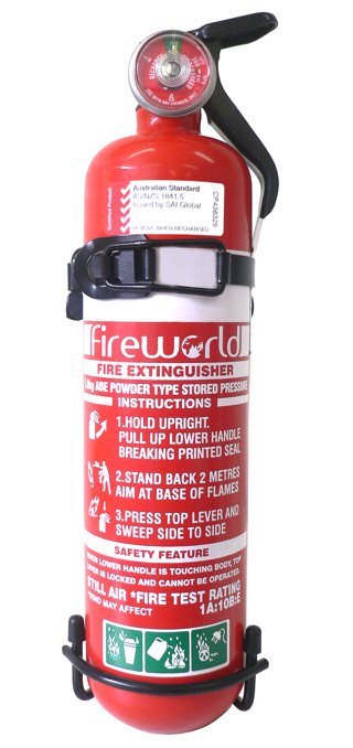 FIRE WORLD FE1 Dry Chemical ABE Fire Extinguisher, 1kg, with Vehicle Bracket