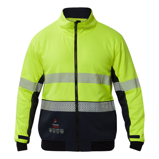 Flamebuster FJV034 Mens FR Hi Vis Segmented Reflective Fleece in Yellow/Navy