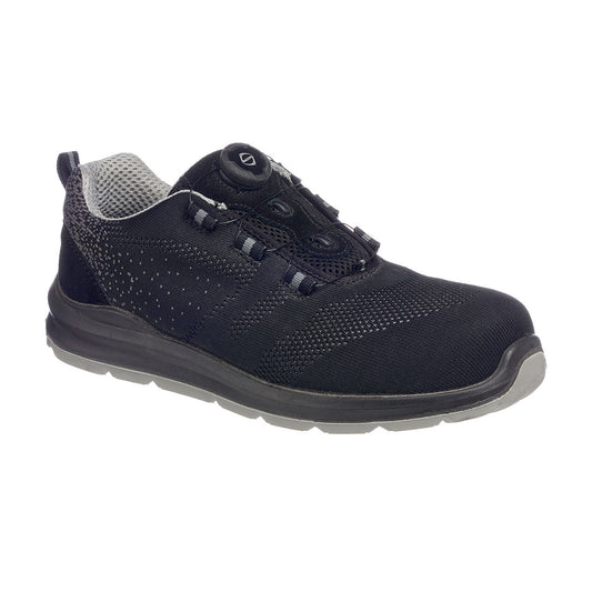 Portwest Wire Lace Safety Trainer S1P in Black/Grey