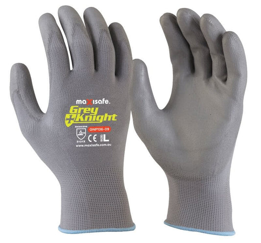 Maxisafe GNP136V Grey Knight Nylon PU Coated Nylon Glove - Vend Packaging