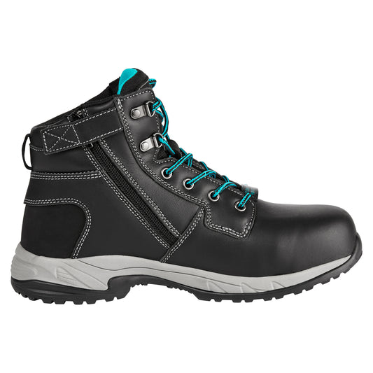King Gee K27360 Women's Tradie Hybrid Zip/Lace Composite Cap Work Boots 6" - Black
