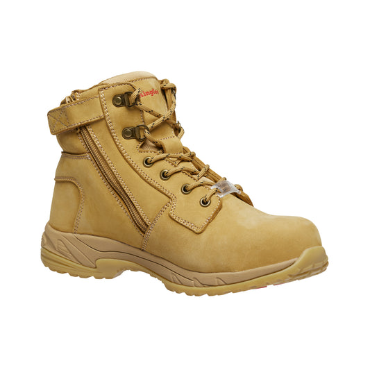 King Gee K27380 Women's Tradie Hybrid Zip/Lace Composite Cap Work Boots 6" - Wheat
