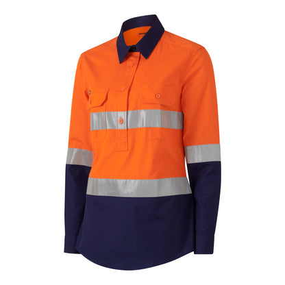 King Gee K44230 Womens Workcool Vented Closed Front Reflective Shirt