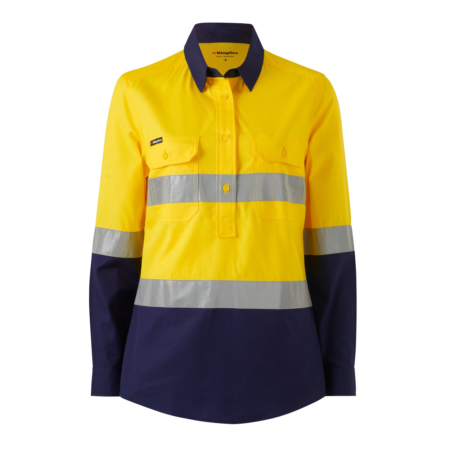 King Gee K44230 Womens Workcool Vented Closed Front Reflective Shirt