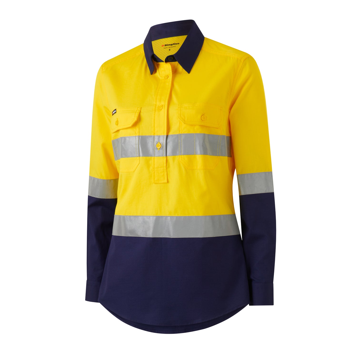 King Gee K44230 Womens Workcool Vented Closed Front Reflective Shirt