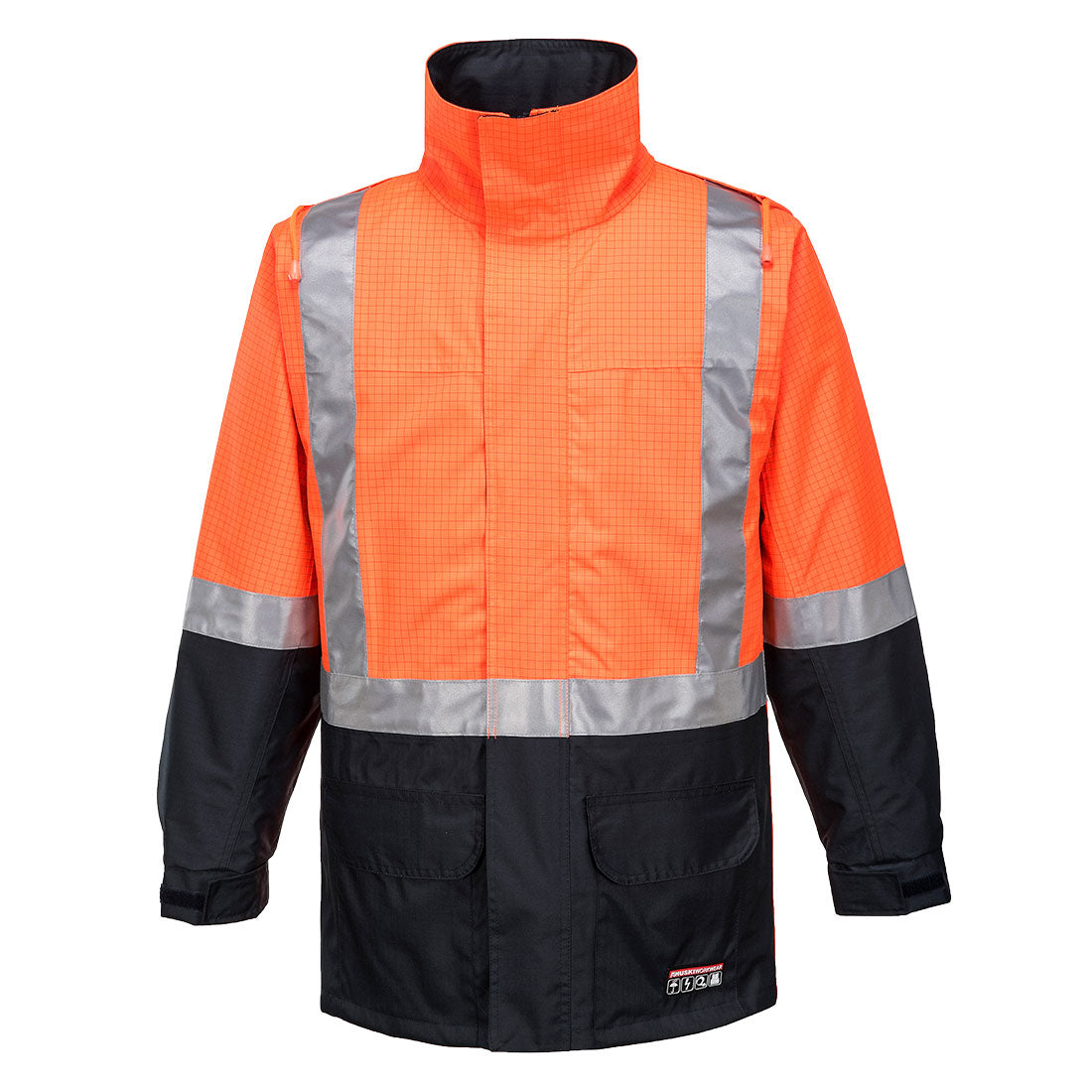 Portwest Huski Amp Hi-Vis Contrast Rain Jacket in Orange/Navy