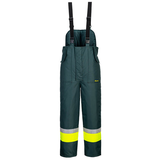 Portwest Huski Hi-Vis Contrast Freezer Bib and Brace in Yellow/Forest Green