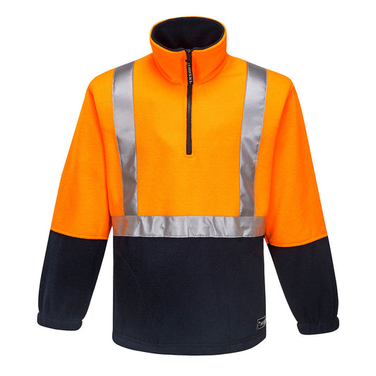 Portwest Huski Utility Hi-Vis Contrast 1/4 Zip Polar Fleece in Orange/Navy