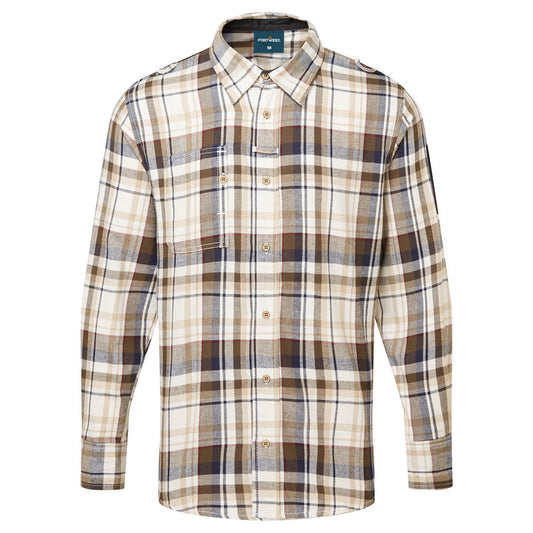 Portwest KX3 Check Flannel Shirt in Brown Check