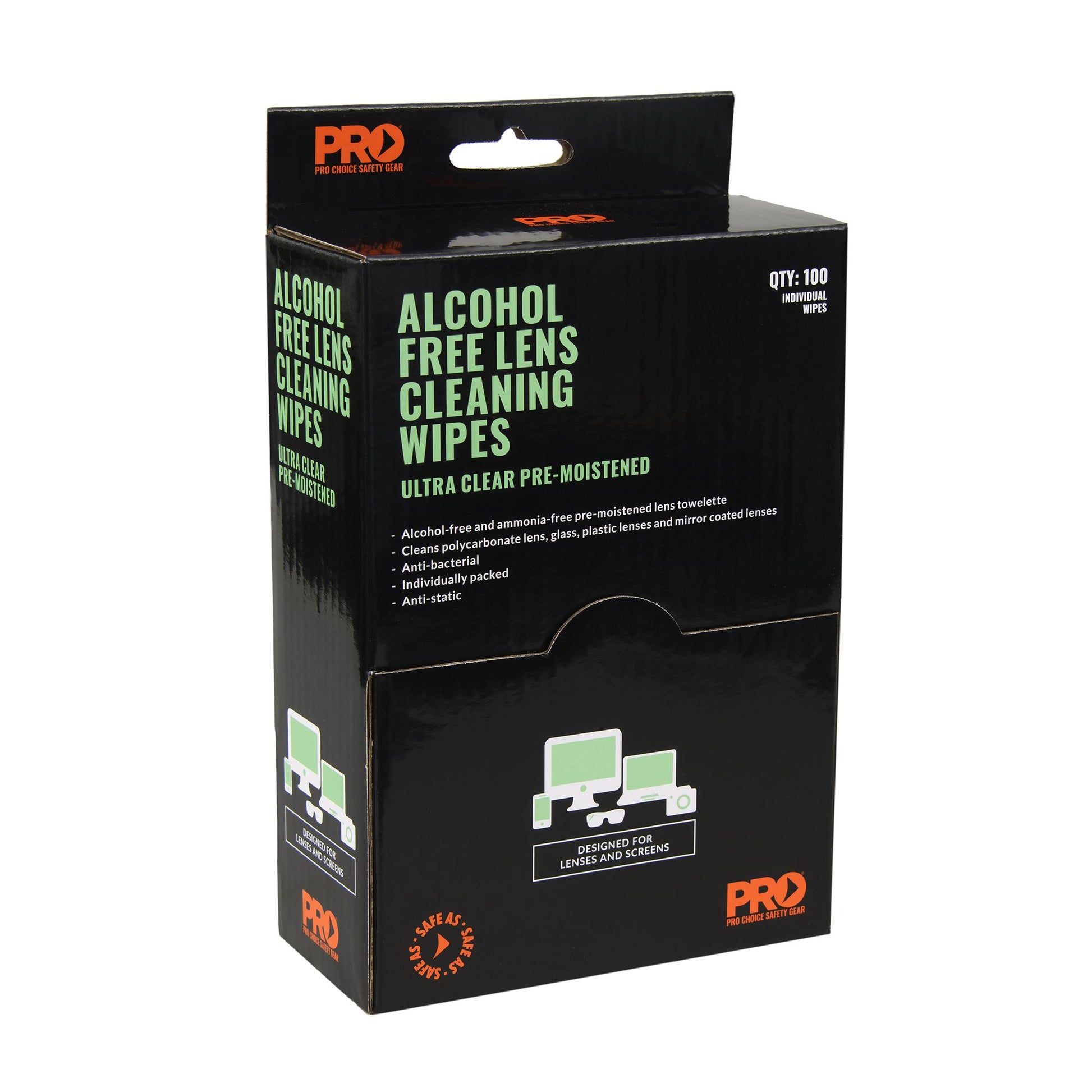 Pro Choice Safety Gear Lens Cleaning Wipe - Alcohol Free 100 Pack