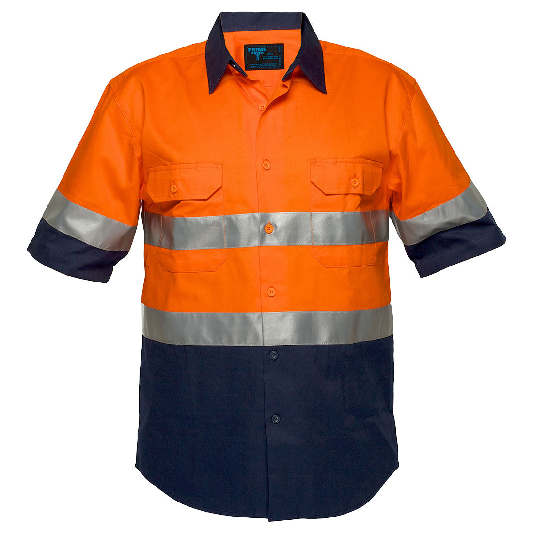 Portwest Hi-Vis Two Tone Regular Weight Short Sleeve Shirt with Tape in Orange/Navy