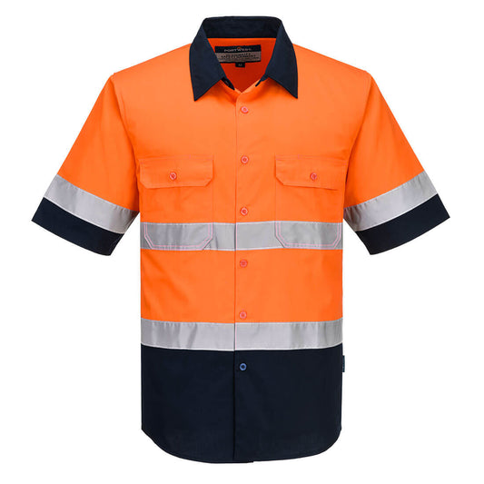 Portwest Industrial Hi-Vis Lightweight Contrast Shirt S/S in Orange/Navy
