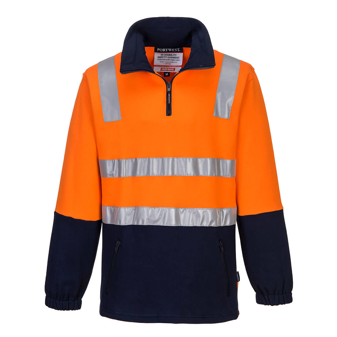 Portwest Hi-Vis Contrast 1/4 Zip Brush Fleece in Orange/Navy