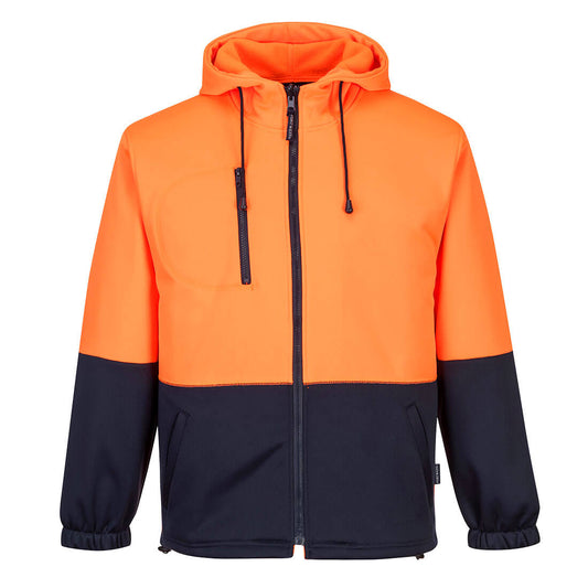 Portwest Hi-Vis Water Repellent Contrast Zipped Class D Hoodie in Orange/Navy