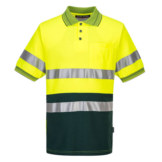 Portwest Hi-Vis Cotton Comfort Contrast Polo Shirt S/S in Yellow/Green