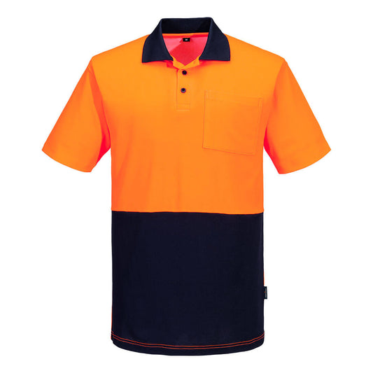 Portwest Hi-Vis Cotton Comfort Contrast Class D Polo Shirt S/S in Orange/Navy