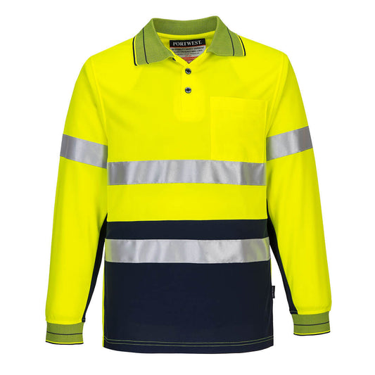 Portwest Hi-Vis Contrast Polo Shirt L/S in Yellow/Navy