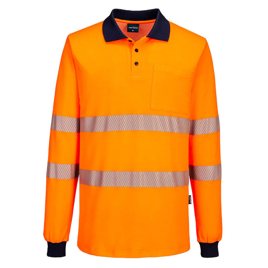 Portwest Hi-Vis Cotton Comfort Polo Shirt L/S in Orange