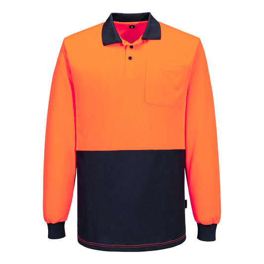 Portwest Hi-Vis Contrast Class D Polo Shirt L/S in Orange/Navy