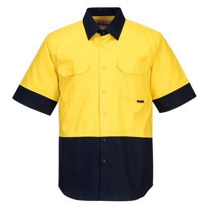 Portwest Hi-Vis Two Tone Regular Weight Short Sleeve Shirt in Yellow/Navy