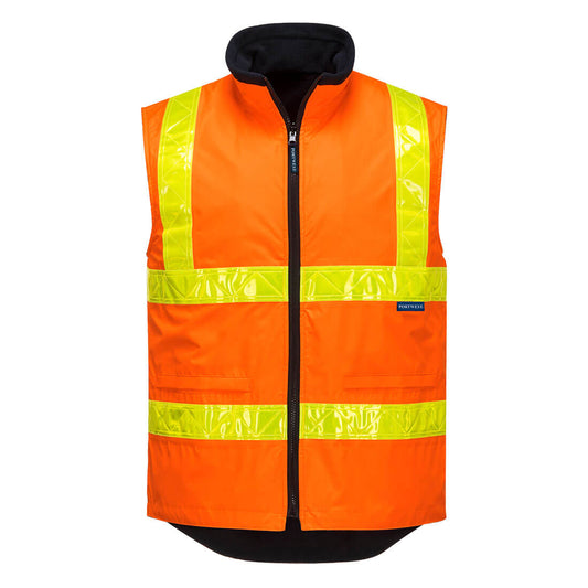 Portwest Hi-Vis Polar Fleece Lined Vic Roads Reversible Vest in Orange