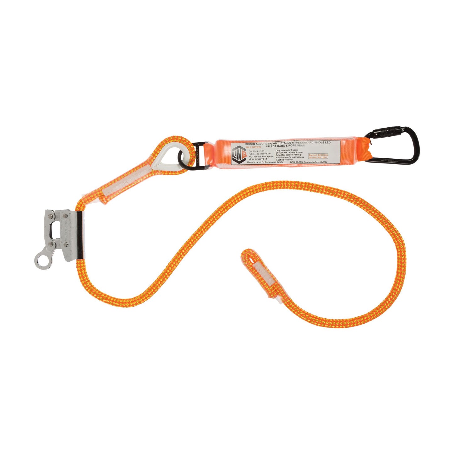 LINQ Height Safety Single Leg 2M Shock Absorb Adjustable Rope Lanyard With Hardware KT & RG