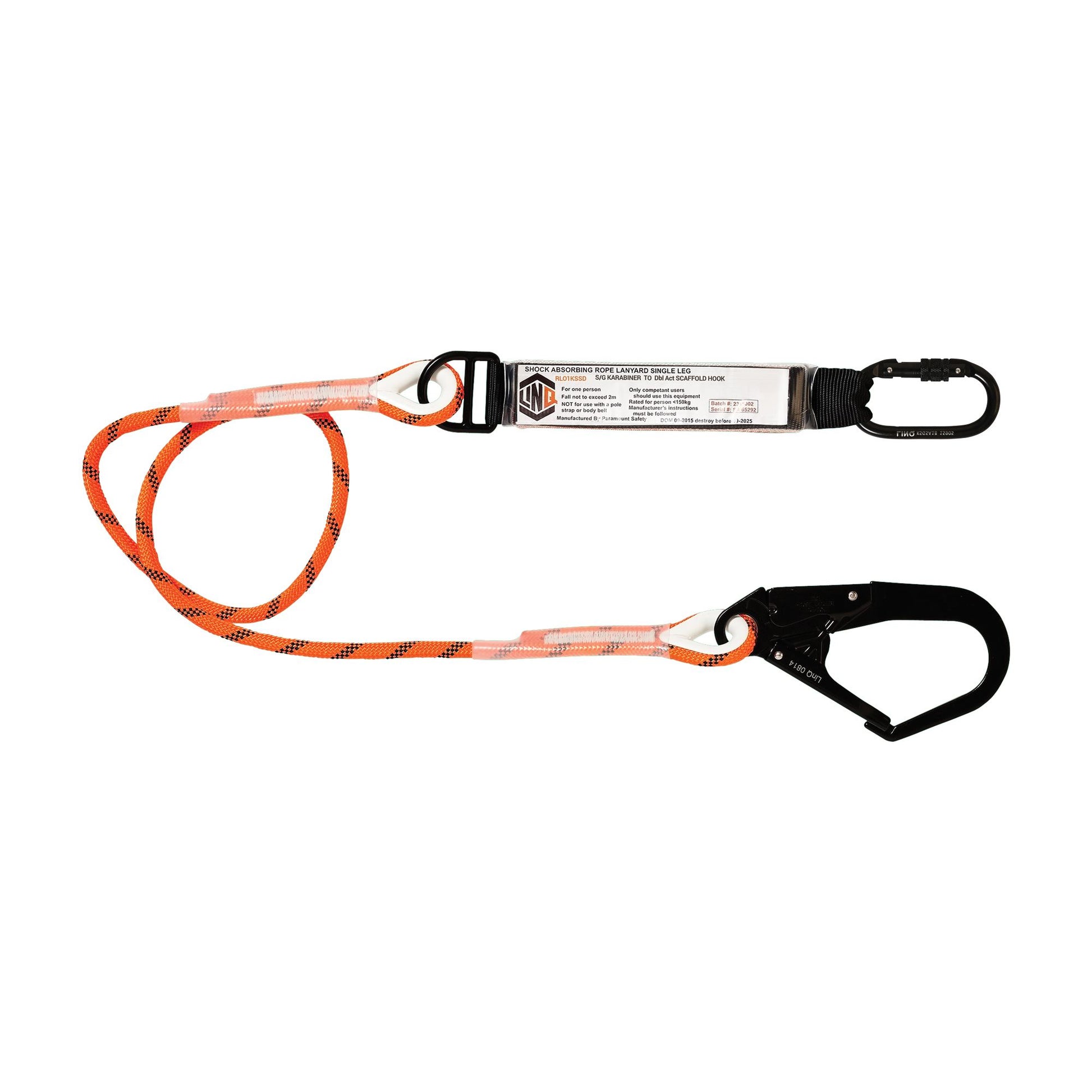 LINQ Height Safety Single Leg Kernmantle 2M Shock Absorb Rope Lanyard with Hardware KS & SD