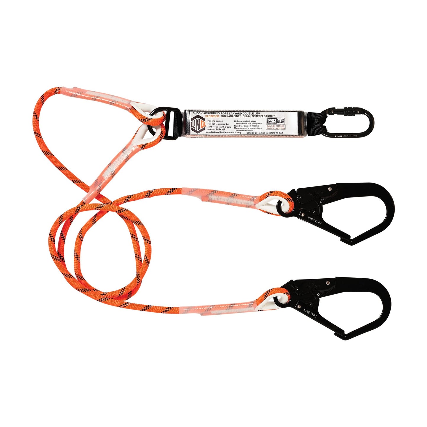 LINQ Height Safety Double Leg Kernmantle 2m Shock Absorb Rope Lanyard with Hardware KS & SD